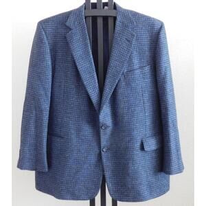 Tom James Bespoke Wool Blazer Mens 58R Blue Check Vintage Fully Lined